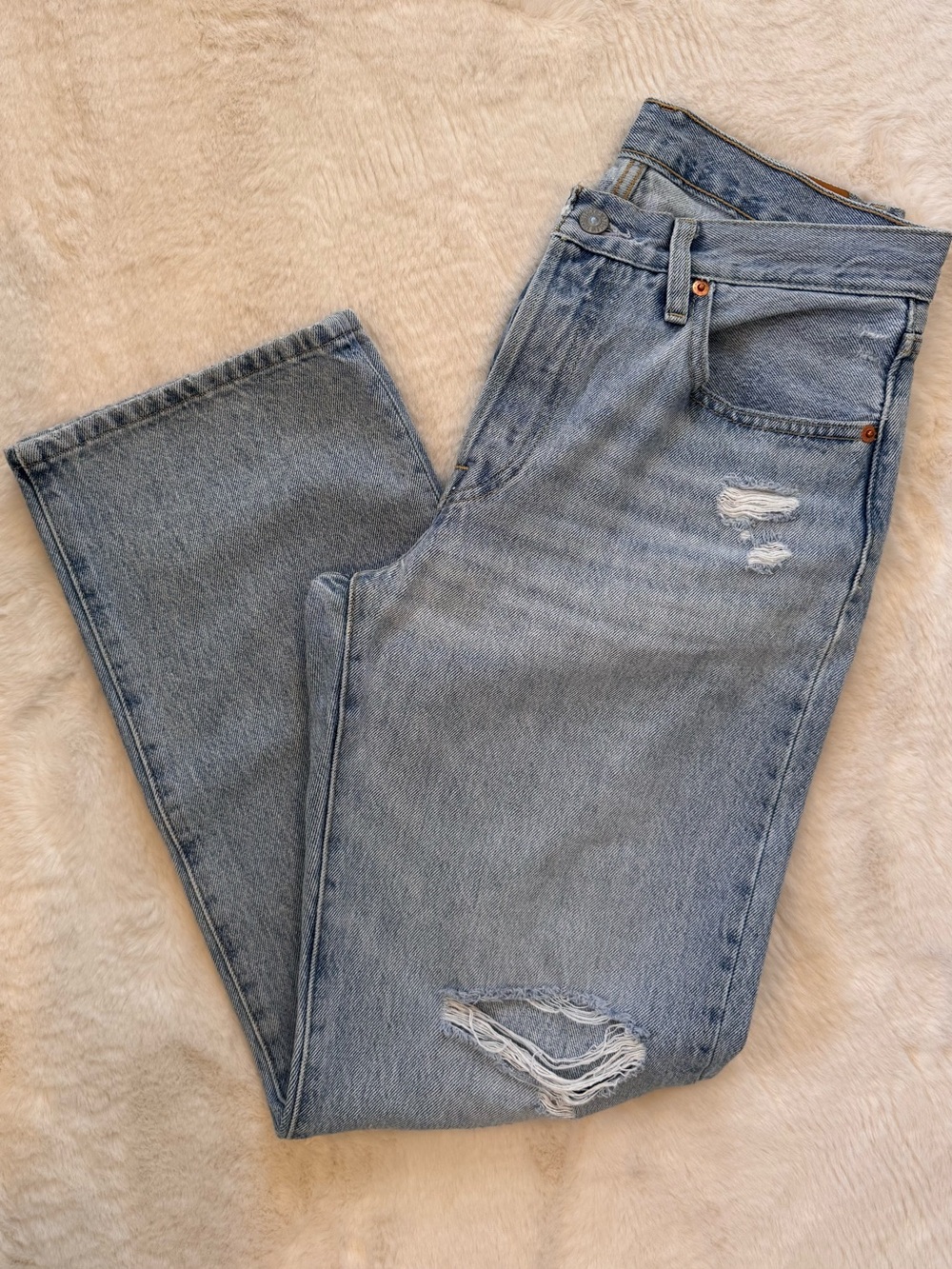 Levi's Light Blue Straight Leg Distressed Jeans